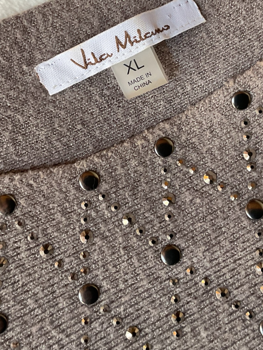 Villa Milano Embellished Taupe Off-the-Shoulder Sweater XL - Picture 6 of 7